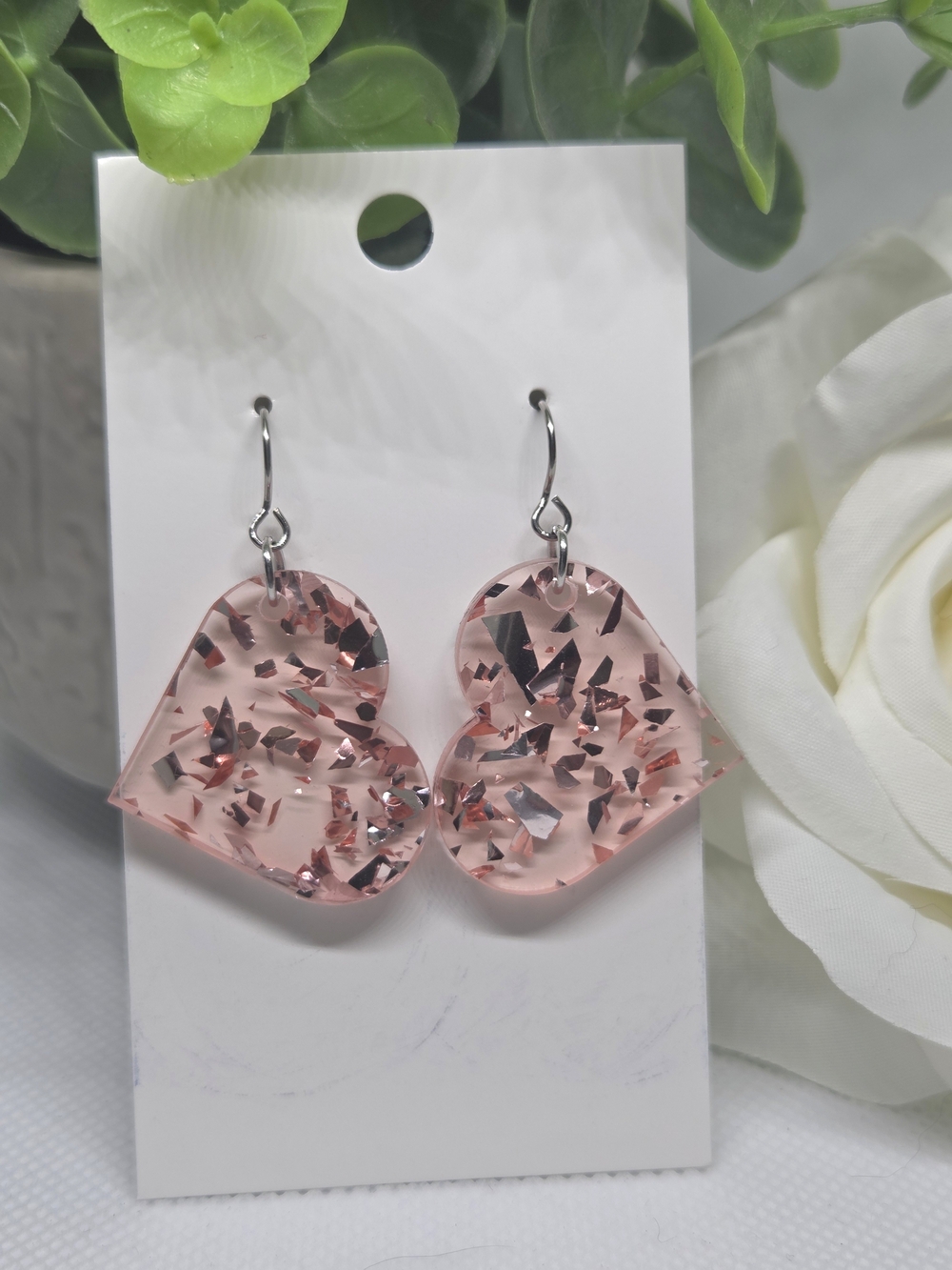 Pink Heart Confetti Dangle Earrings